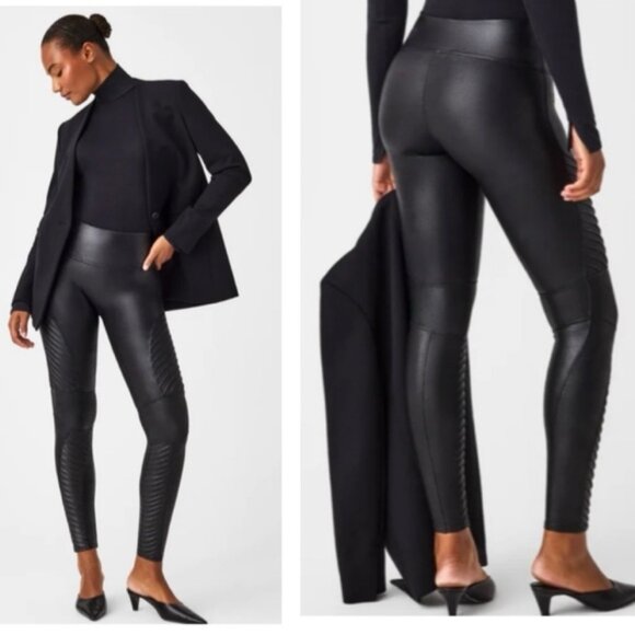 SPANX New Faux Leather High Waist Pant Legging Stretch Shaping Black Control XS - Picture 1 of 14